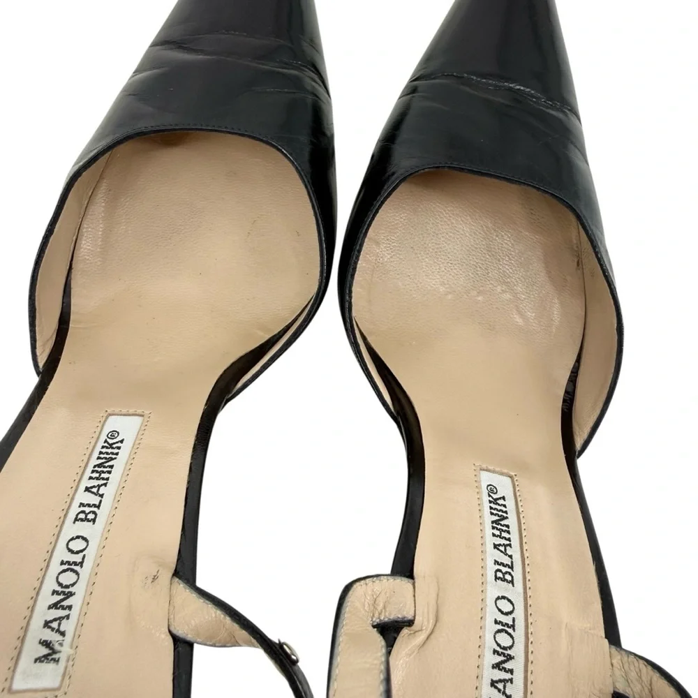 Manolo Blahnik Black Studded Slingback Heels 105mm Vintage Collectors Size 9.5